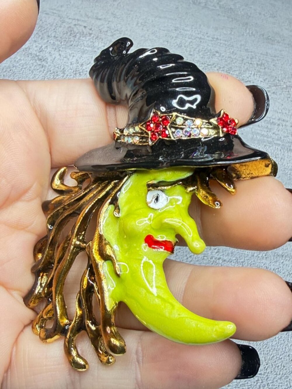 Kirks Folly Witch Moon Brooch Hand Painted Enamel Vintage - Picture 3 of 9